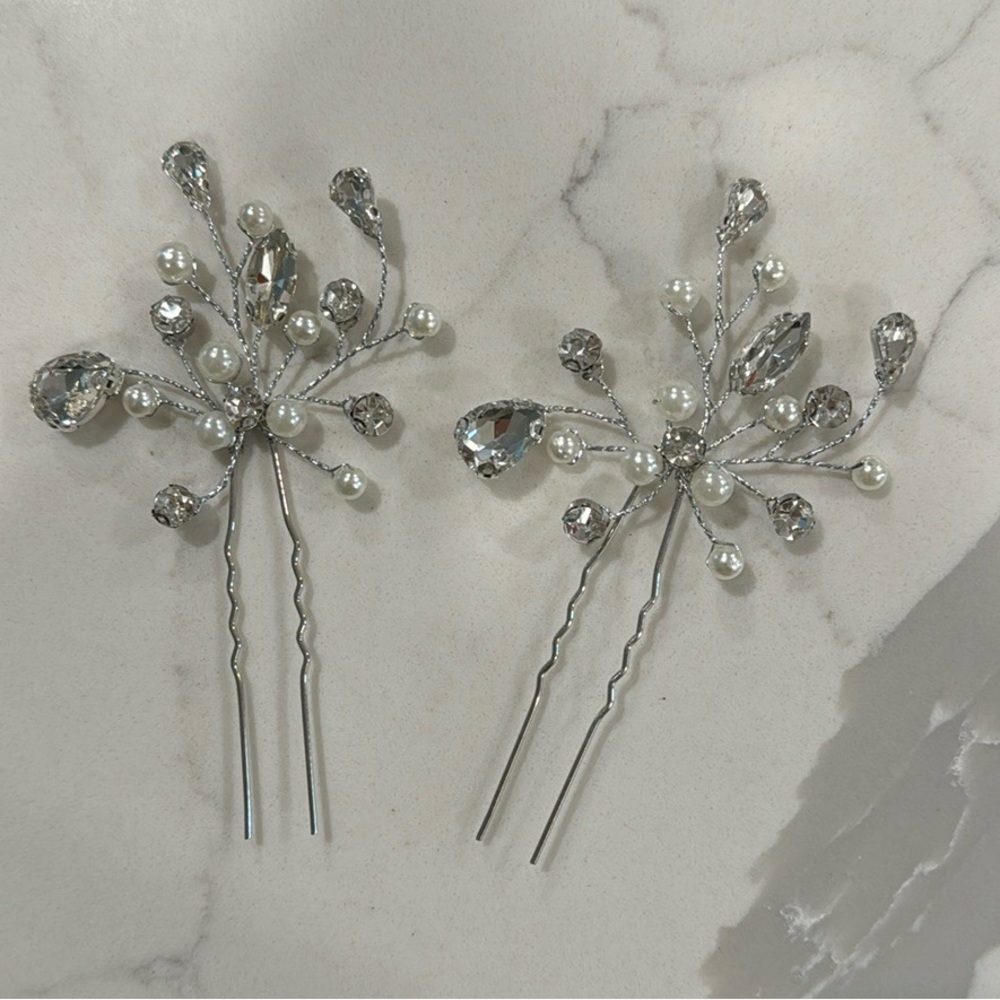 Wedding Silver Crystal Pearl Hair Pins